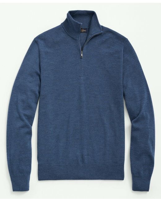 Brooks Brothers Blue Fine Merino Wool Half-zip Sweater for men