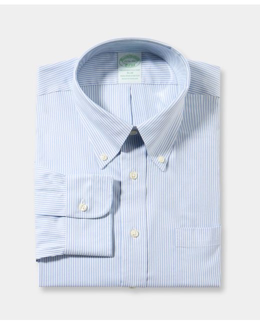Brooks Brothers Blue Slim Fit Non-Iron Oxford Shirt With Button Down Collar for men