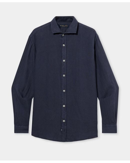 Brooks Brothers Blue Slim Fit Linen Shirt With Spread Collar for men