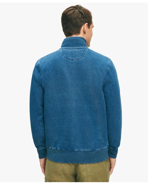 Indigo Half-zip Cotton Jersey di Brooks Brothers in Blue da Uomo