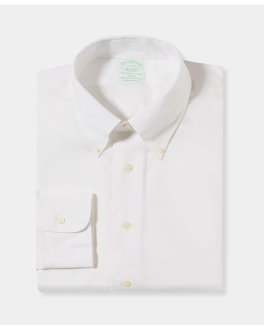 Brooks Brothers White Slim Fit Non-Iron Oxford Pinpoint Shirt With Button Down Collar for men