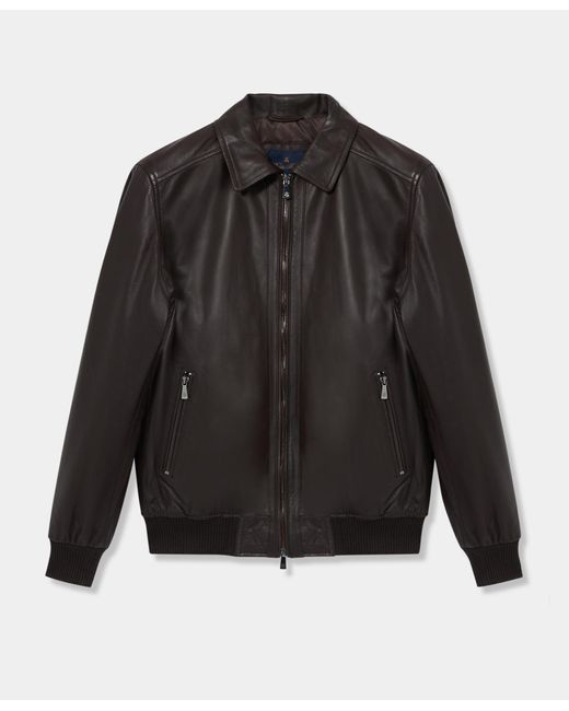 Brooks Brothers Black Leather Bomber Jacket for men