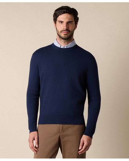 Brooks Brothers Blue Plain Cotton Crewneck for men