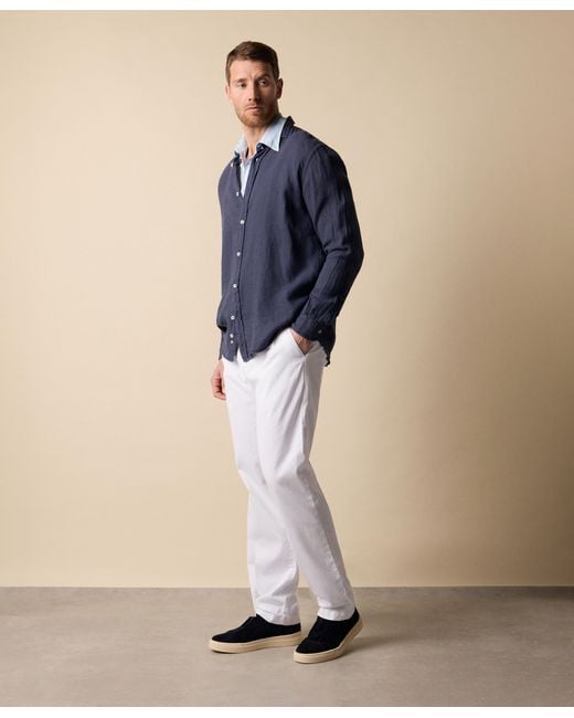 Brooks Brothers Blue Slim Fit Linen Shirt With Spread Collar for men