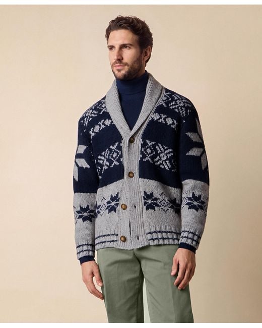 Brooks Brothers Blue Donegal Shawl Collar Cardigan for men