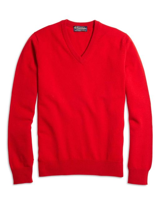 Brooks Brothers Red Cashmere V-neck Sweater for men