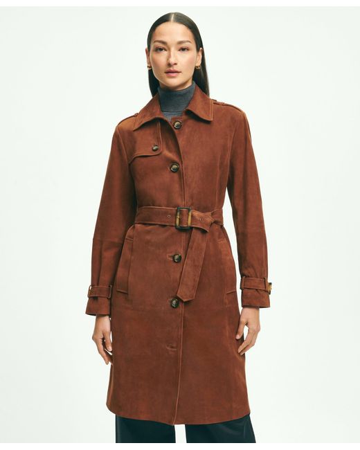 Brooks Brothers Suede Trench Coat in Brown | Lyst