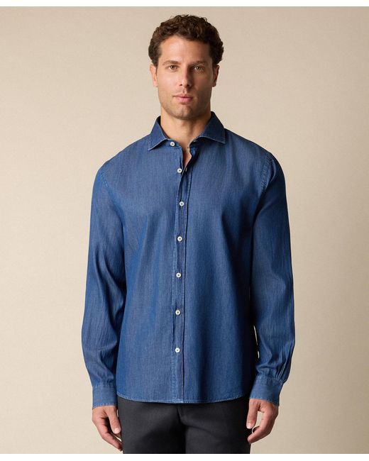 Brooks Brothers Blue Slim Fit Denim Shirt With Spread Collar for men