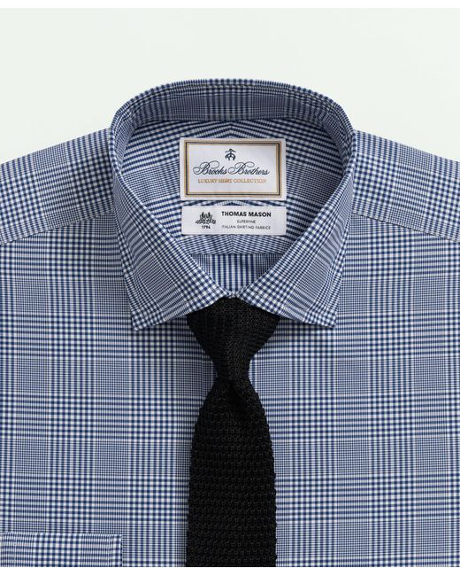 Brooks Brothers Blue X Thomas Mason Cotton Poplin English Collar, Glen Plaid Dress Shirt for men
