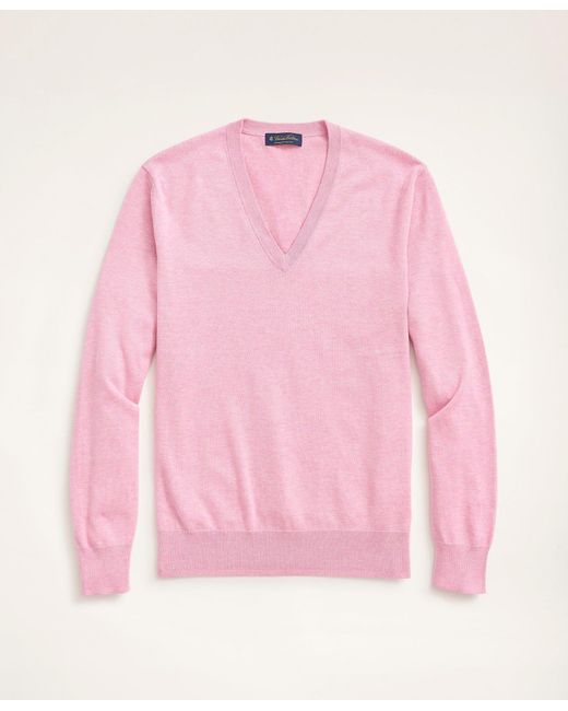 Brooks Brothers Pink Supima Cotton V-neck Sweater for men