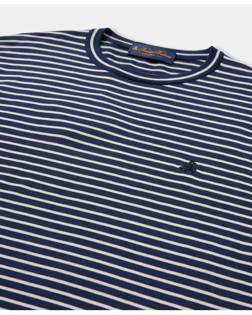 Brooks Brothers Blue Striped Cotton-Silk-Linen Crewneck for men