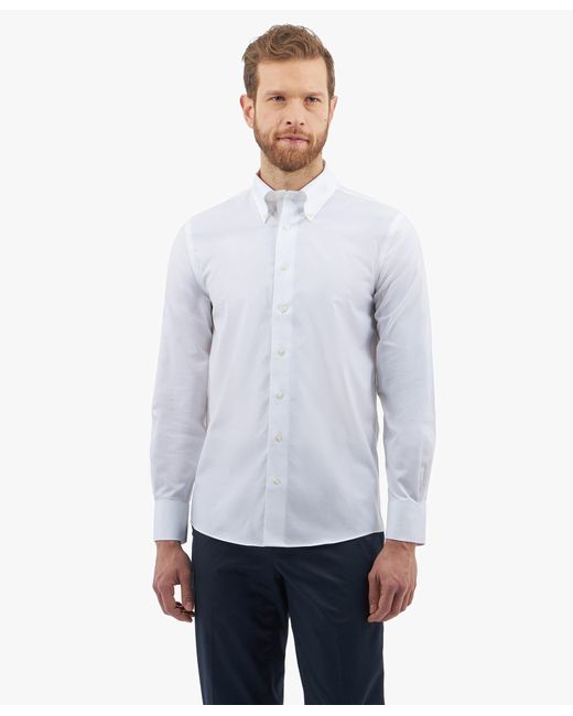 White Slim Fit Non-iron Stretch Supima Cotton Twill Dress Shirt With Button Down Collar di Brooks Brothers da Uomo