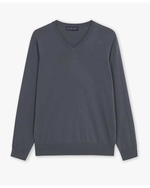 Brooks Brothers Dark Grey Cotton V-neck Sweater in Blue für Herren