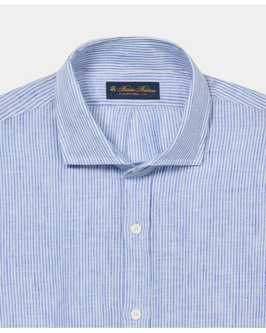 Brooks Brothers Blue Slim Fit Linen Shirt With Spread Collar for men