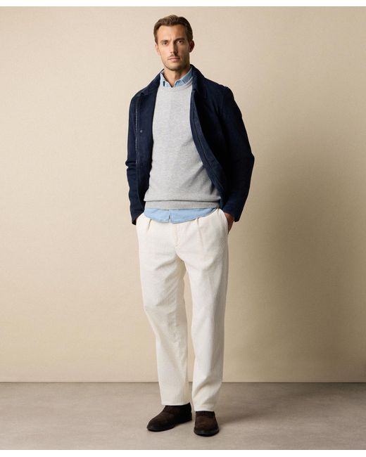 Brooks Brothers White One-Pleat Cotton Corduroy Chino for men