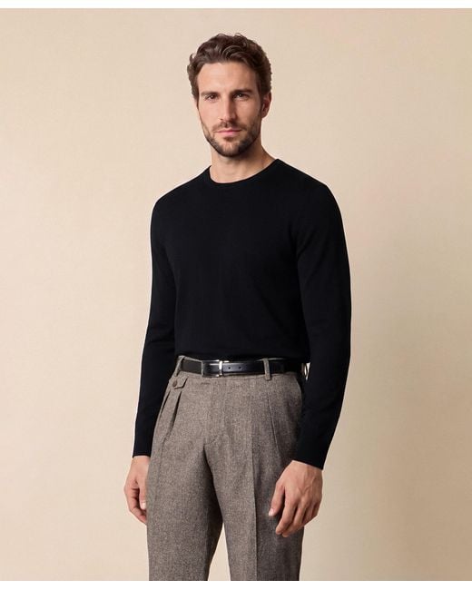 Brooks Brothers Black Merino Wool Crewneck Sweater for men