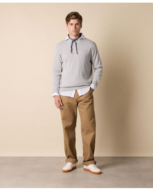 Brooks Brothers Gray Striped Cotton-Silk-Linen Crewneck for men