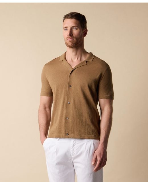 Brooks Brothers Brown Cotton-Linen Knit Polo Shirt for men