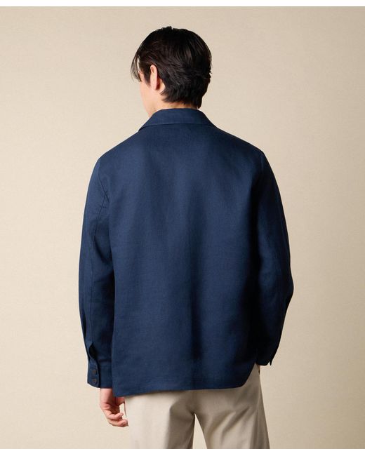 Brooks Brothers Blue Linen Utility Overshirt for men