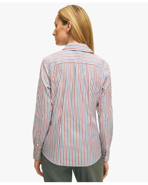 Fitted Non-iron Stretch Supima Cotton Striped Dress Shirt di Brooks Brothers in Gray