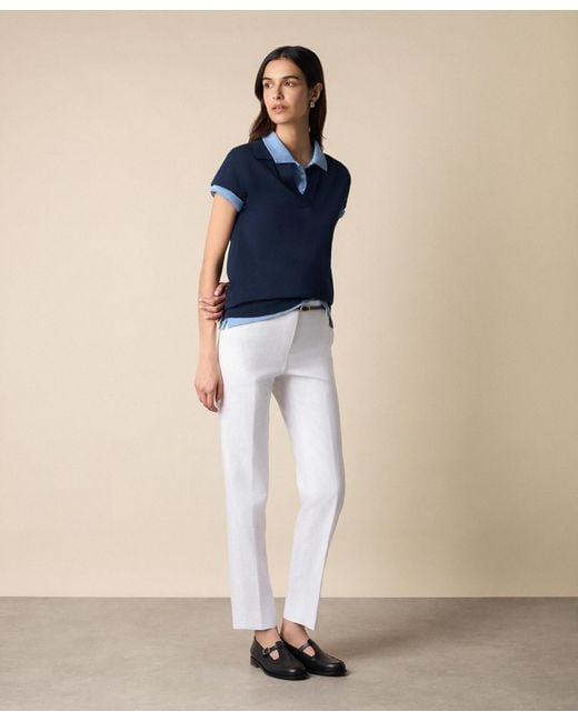 Brooks Brothers Blue Open Collar Cotton Knit Polo