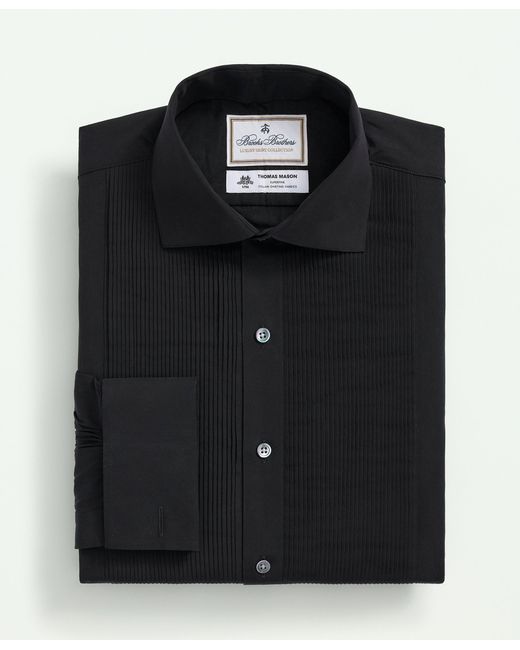 Brooks Brothers Black X Thomas Mason Cotton English Collar, Swiss Pleat Front Tuxedo Shirt for men