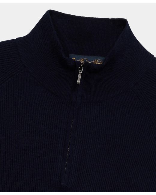 Brooks Brothers Blue Half-Zip English Rib Cotton-Cashmere Sweater for men