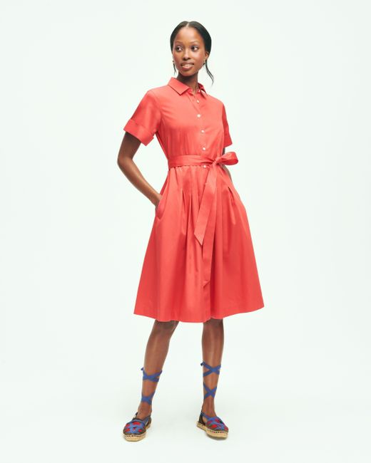Brooks Brothers Red Signature A-line Cotton Sateen Shirt Dress