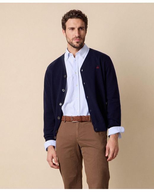 Brooks Brothers Blue Lambswool Cardigan With Logo for men