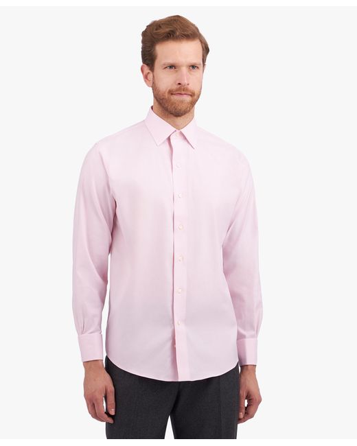 Brooks Brothers Pink Light Regular Fit Non-Iron Stretch Supima Cotton Pinpoint Oxford Cloth Dress Shirt With Ainsley Collar for men