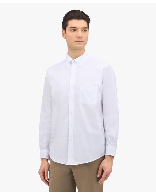 White Regular Fit Oxford Cloth Dress Shirt With Button-down Collar Brooks Brothers de hombre