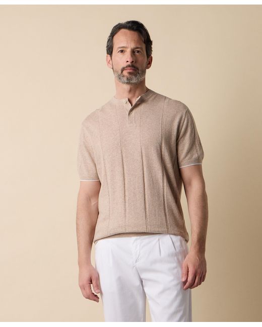 Brooks Brothers Natural Flat Rib Cotton-Linen Henley T-Shirt for men
