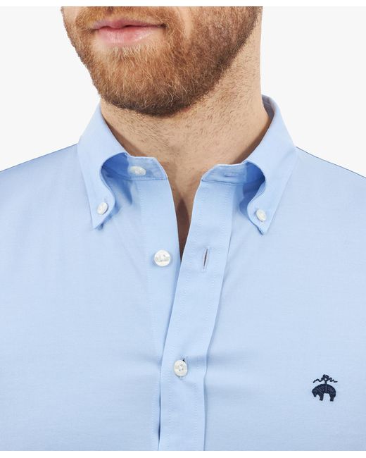 Camicia Blu Regular Fit Non-iron In Cotone Elasticizzato Con Colletto Button-down di Brooks Brothers in Blue da Uomo