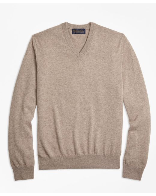 Brooks Brothers Natural Two-ply Cashmere V-neck Sweater for men