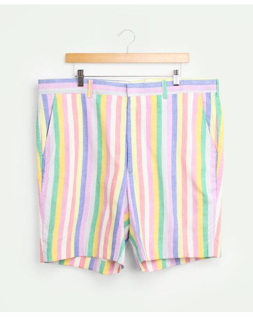 Brooks Brothers White Vintage Rainbow-stripe Chambray Flat Front Shorts, 1980, 42 for men