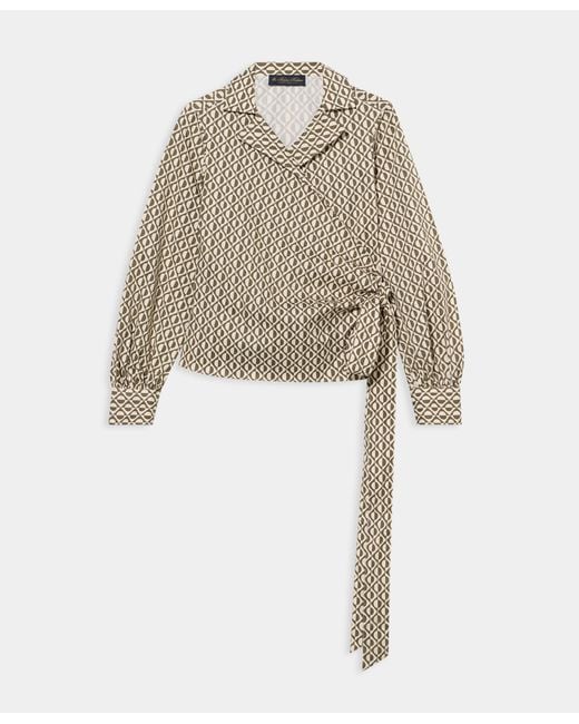 Brooks Brothers White Optical Wrap Cotton Blouse