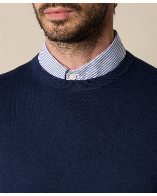 Brooks Brothers Blue Plain Cotton Crewneck for men