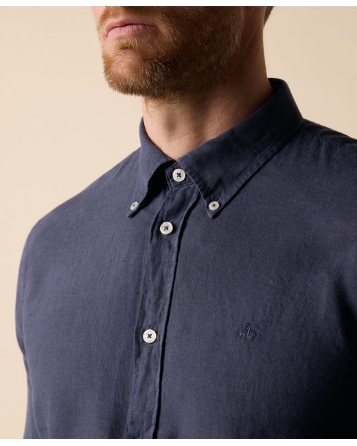 Brooks Brothers Blue Slim Fit Linen Shirt With Button Down Collar for men