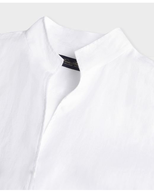 Brooks Brothers White Slim Fit Linen Shirt With Stand Collar