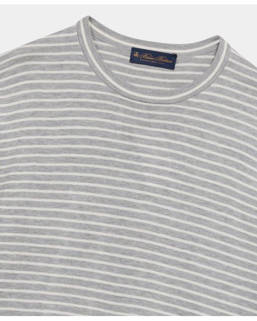 Brooks Brothers Gray Striped Cotton-Silk-Linen Crewneck for men
