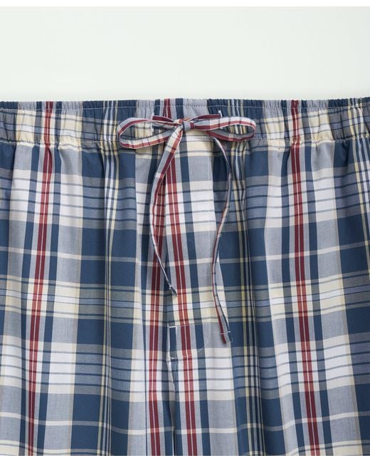 Brooks Brothers Blue Cotton Madras Pattern Lounge Pants for men