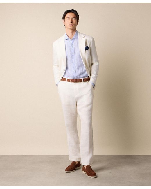 Brooks Brothers Blue Slim Fit Linen Shirt With Spread Collar for men