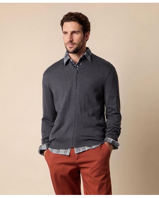 Brooks Brothers Gray Silk-Cashmere Full Zip Sweater for men