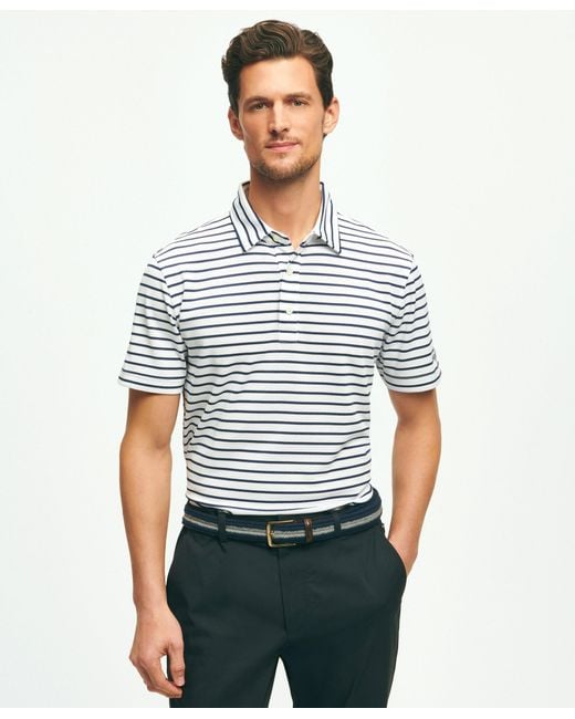 Brooks Brothers White Performance Series Mariner Stripe Pique Polo Shirt for men