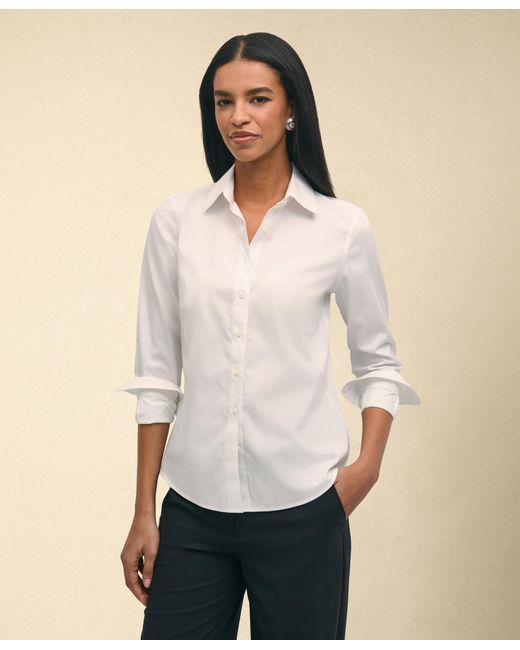 Brooks Brothers White Classic-fit Non-iron Stretch Supima Cotton Dress Shirt