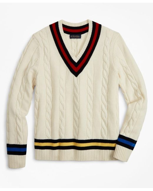 Brooks Brothers Natural Lambswool Tennis V-neck Sweater for men