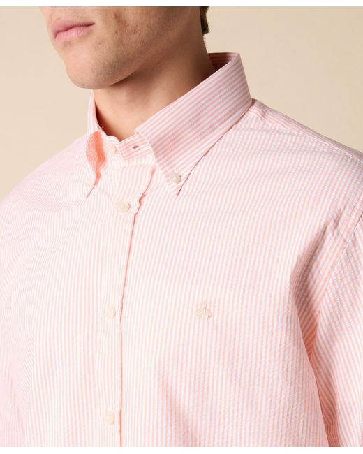 Brooks Brothers Pink Regular Fit Seersucker Shirt With Button Down Collar for men