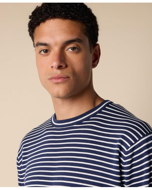 Brooks Brothers Blue Striped Cotton-Silk-Linen Crewneck for men