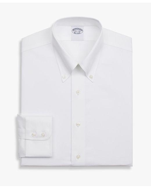 White Slim Fit Non-iron Stretch Supima Cotton Twill Dress Shirt With Button Down Collar Brooks Brothers de hombre