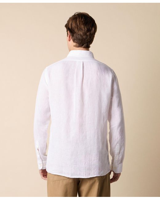 Brooks Brothers White Slim Fit Linen Shirt With Spread Collar for men